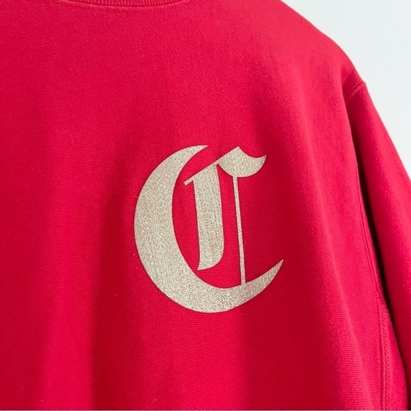 Champion Reverse Weave Men’s‎ Logo Crewneck Sweatshirt Red Gold Size Medium - Picture 6 of 9